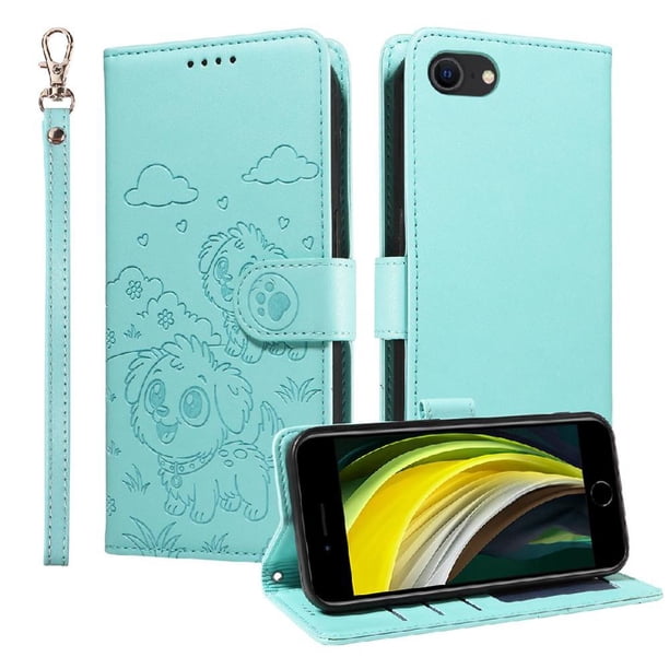 Funda Cartera GANGXUN con Diseño de Perrito en Relieve para iPhone 7/8 , Protección 360° con Ranuras y Correa Desmontable