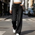 thumbnail image 4 of Vynhevius Women's Denim Jeans Solid Straight Leg Multi Pockets Elastic Waist Long Trousers, 4 of 7