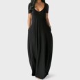 thumbnail image 1 of Summer Maxi Dress For Women Clothing 2022 Fashion Solid Color Sexy Deep V-neck Short Sleeve Casual Dress High Waist Pocket RobeXXL Gao Jinjia LED, 1 of 2