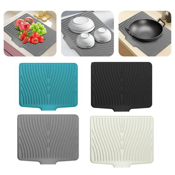 Silicone Kitchen Countertop Drainage Drying Mat | Durable Waterproof Dish Drainer Pad | Fast Water Channel | Non-Slip Versatile Surface | No Installation Needed | 1 Piece | Easy Clean | Heat