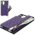 thumbnail image 5 of Crossbody Phone Case for iPhone 12 Pro with Card Holder Slot,iPhone 12 Magnetic Purse Case with Lanyard Strap for Women Men,PU Leather Zipper Lattice Pattern Travel Case 6.1 Inch (Purple), 5 of 14