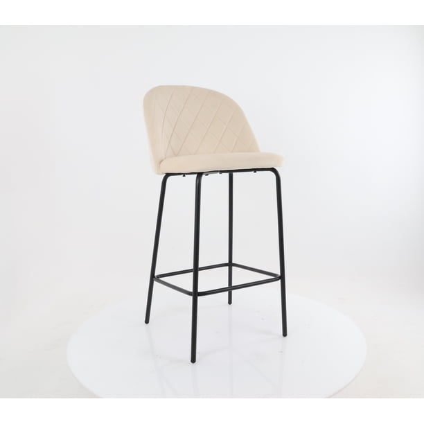 Silla Alta Tapizada para Barra de Cocina - Asiento Suave de Tela y Patas de Acero - Banco Desayunador Elegante para Uso Interior y Decoración del Hogar (Beige)