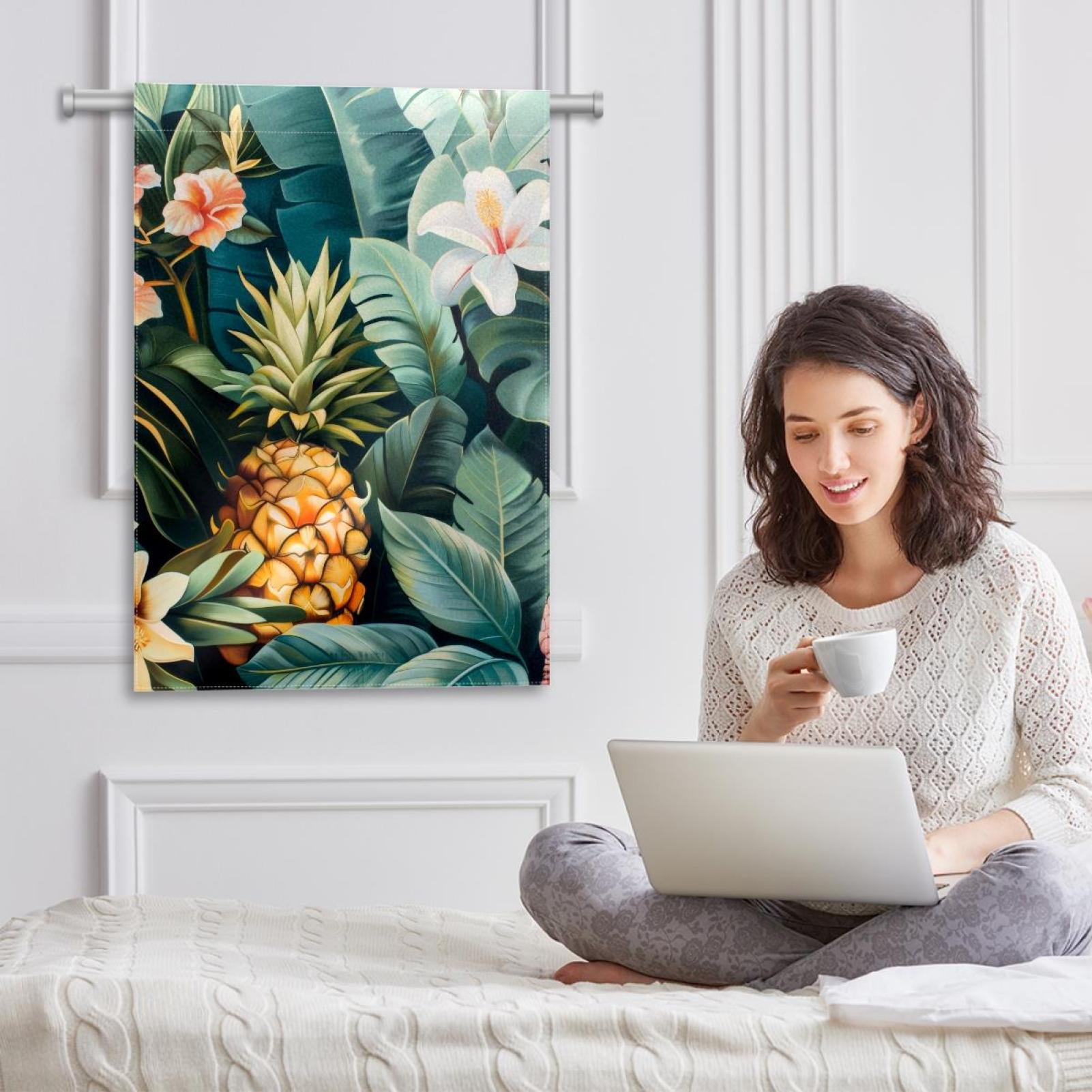 Welcome Tropical Plants Pineapple Flowers Garden Flag, Vertical Double Sided Small House Flag, Yard Farmhouse Outdoor Deck Veranda Lawn Decor 28x40 Inch