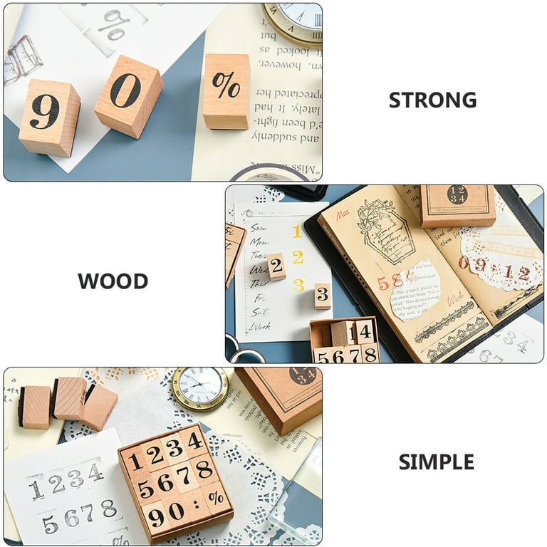 12Pcs Household Rubber Stamps Decorative Wooden Stamps Handcraft