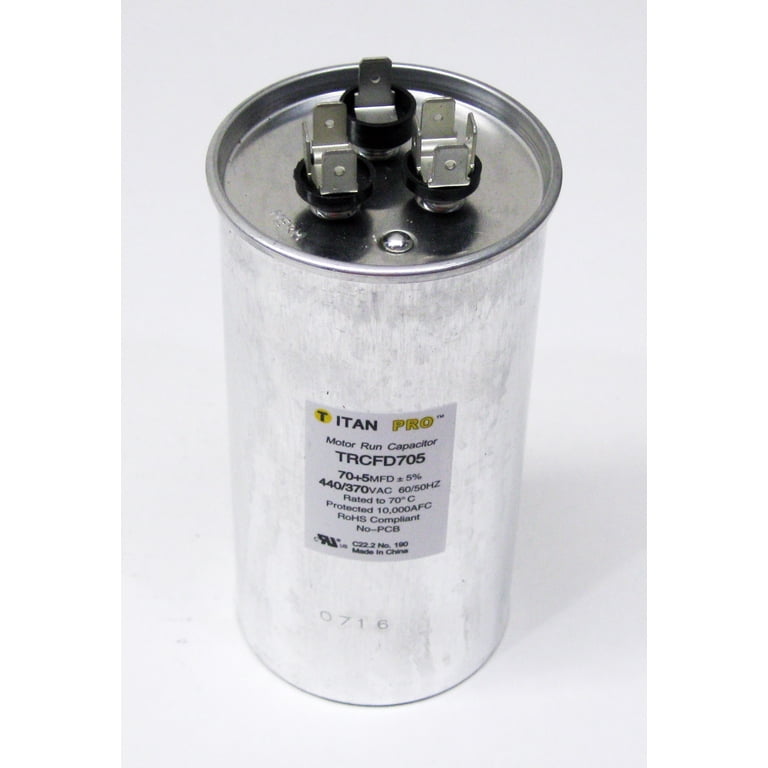 TitanPro TRCFD705 HVAC Round Run Capacitor. 70/5 MFD/UF440/370 Volts -  Walmart.com
