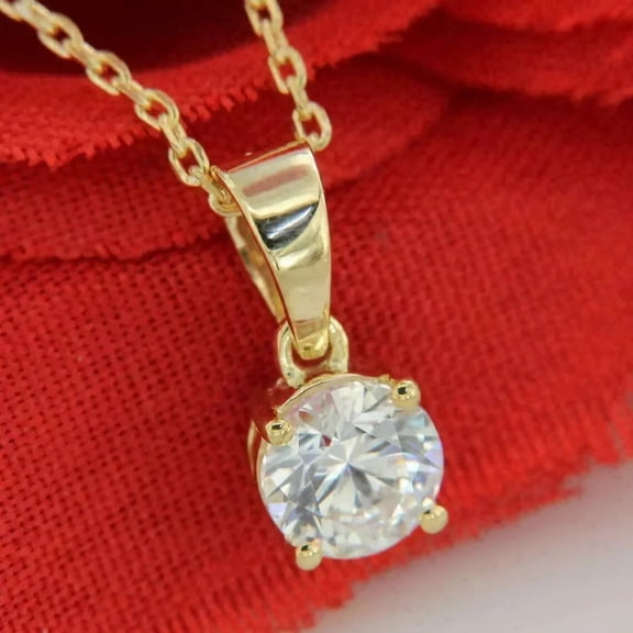 2Ct Round Cut Lab Created Diamond Solitaire Pendant Free Chain 14K Yellow Gold Plated
