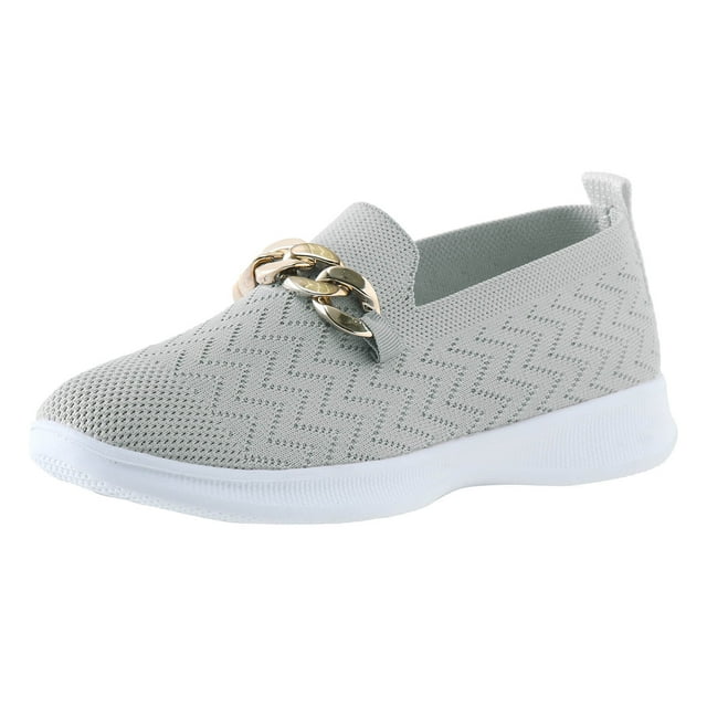 B91xZ Mocassin à Bout Pointu pour Femmes Largeur Grand Bout Rond Talon Bloc Chaussures, Gris 8