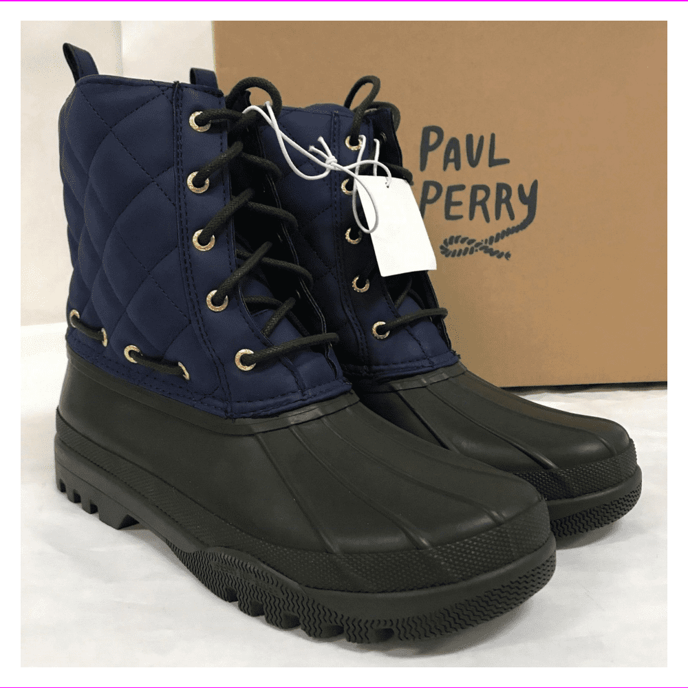 NEW PAUL Sperry  Women's Gosling Rain Duck NAVY BROWN Quilted Size 8 Boot. 