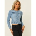 thumbnail image 3 of DARING DIVA Women's Button Down Collarless Cropped Denim Jacket XL Light Blue, 3 of 6