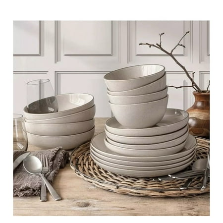 Over&Back 16 Piece Dinnerware Set, Moden Linen Ceramic Stoneware