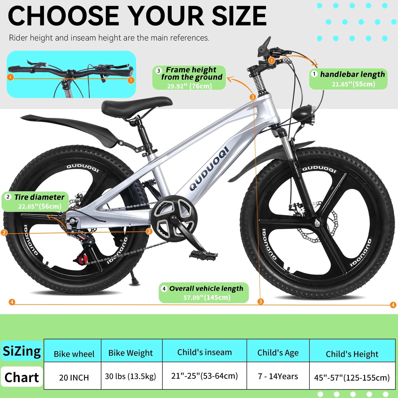 HappyToysWorld20 Inch Kids Bike, 7-Speed Mountain Bike for Ages 8-12, Lightweight Youth Bicycle with Magnesium Alloy Frame, One-Piece Wheels