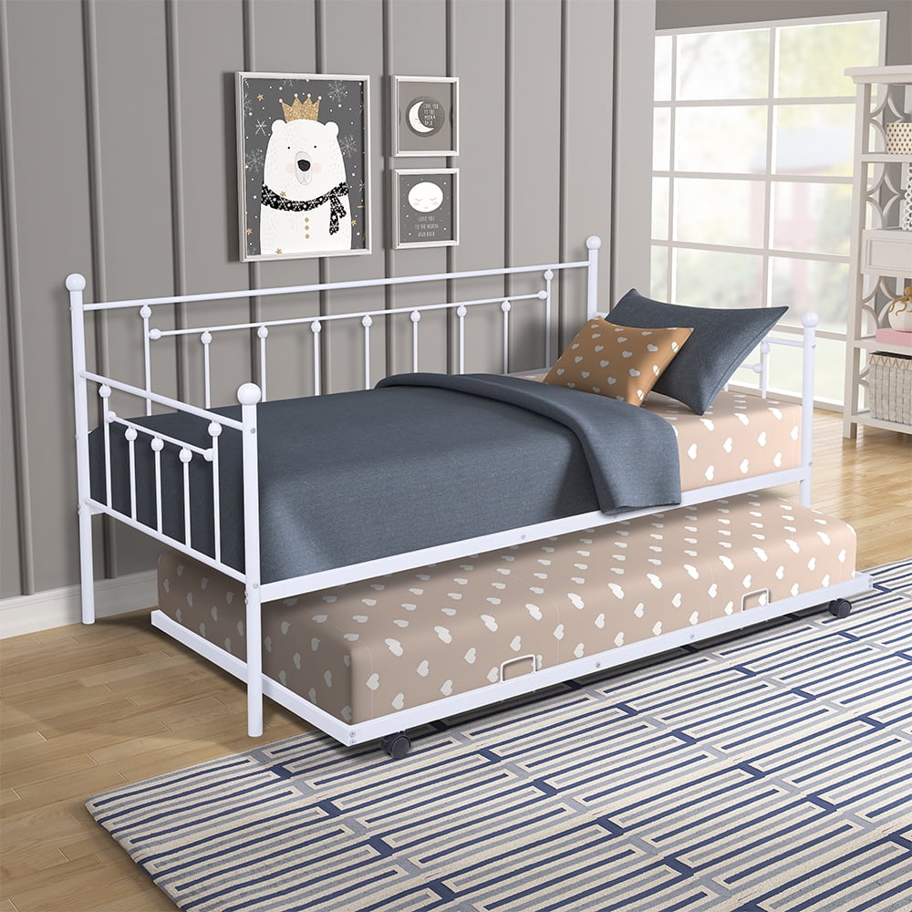 Contemporary Metal with Trundle Daybed, Twin, White