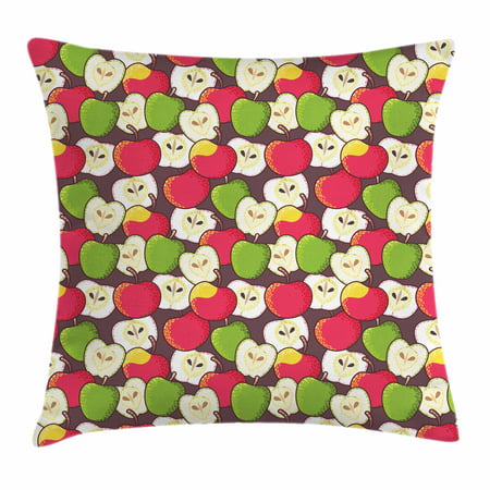 Apple Throw Pillow Cushion Cover, Abstract Red and Green Varieties of Winter Fruits Juicy Vitamin Sources Fresh Food, Decorative Square Accent Pillow Case, 18 X 18 Inches, Multicolor, by