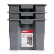 Hyper Tough Garage Plastic Stacking Open Storage Bin, Medium, Gray, No Lid