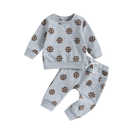 

Bagilaanoe 2PCS Toddler Baby Girl Long Pants Set Flower Print Long Sleeve Sweatshirt Pullover Tops + Drawstring Sweatpants 6M 12M 18M 24M 3T Kids Casual Sweatsuits