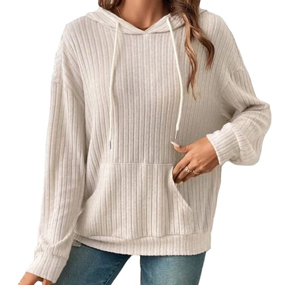 Kadahis Womens Long Sleeve Solid Color Knitted Sweaters Casual Solid Color Hoodies Sweater Tops Pullover