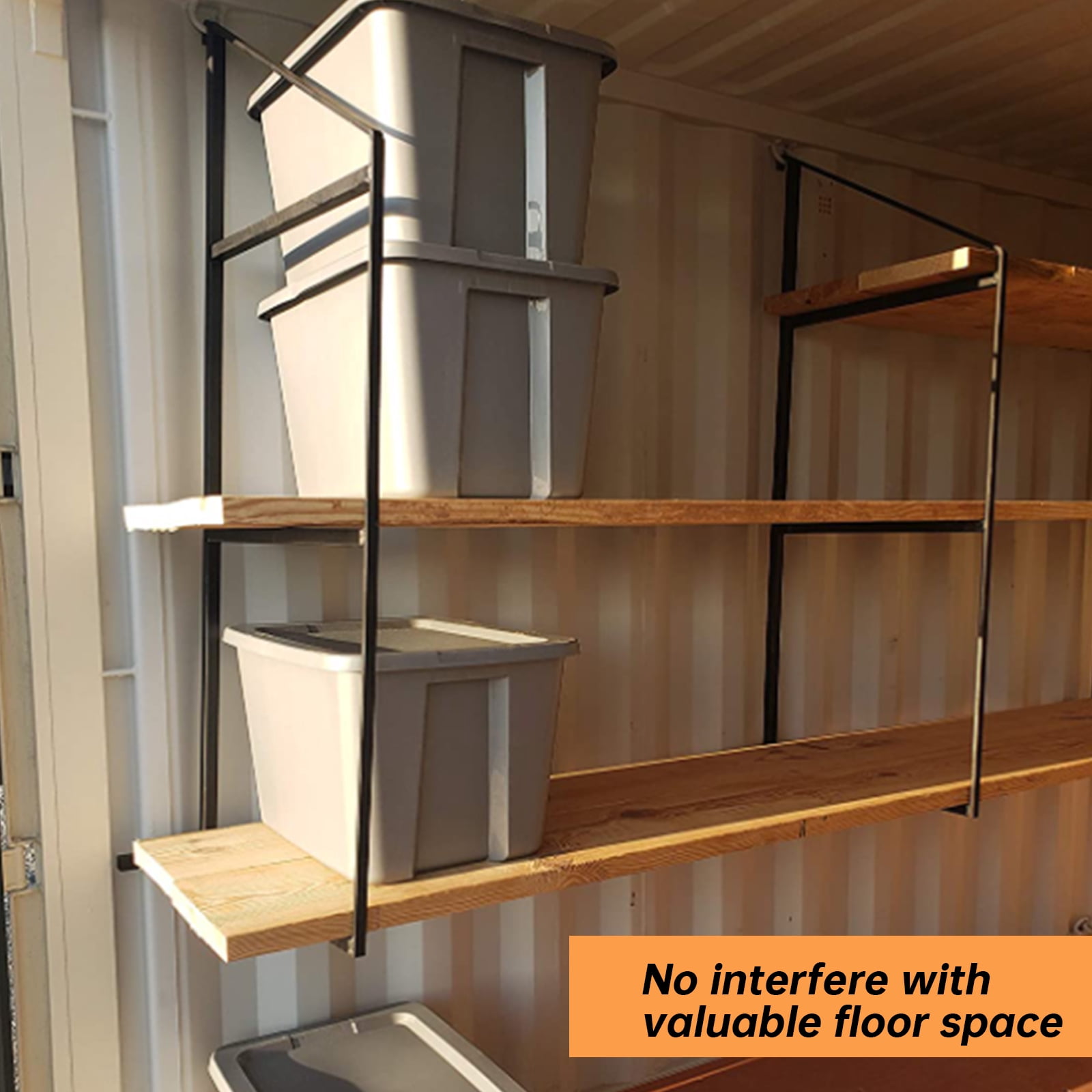 Kojem 4 Pack of 3 Tier Shipping Container Shelving Bracket 18" x 60" Universal for Heavy Duty Trailer Containers Cargo Shelf Hang & Hook Shelf Brackets Black