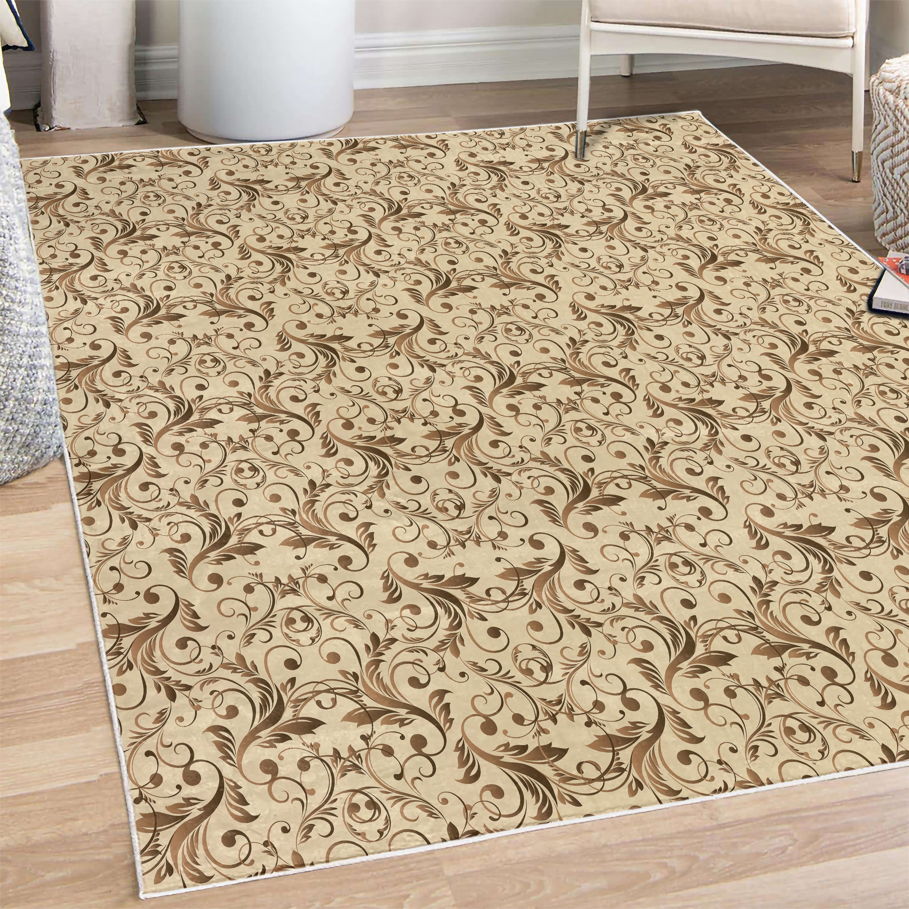 Victorian Decorative Rug, Vintage Floral Forms Ivy Swirls Flowers ...