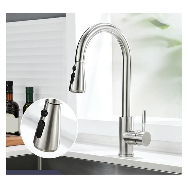 Kitchen Faucet Brushed Nickel Color Surface Hot and Cold Water Faucet Pull-out Single Hole ,Easy to Install