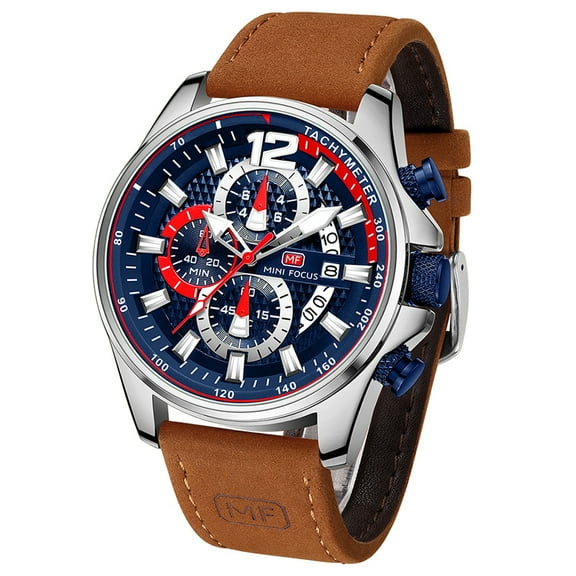 Watches For Men Casual Quartz Wrist Watch Brown Leather Strap Chronograph Wristwatch