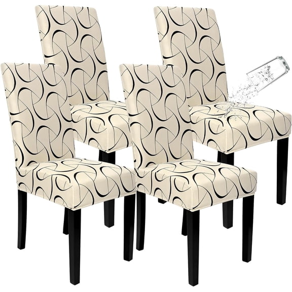 Dining Chair Covers 4 Pack, Waterproof Stretch Kitchen Room Chair Seat Cover Parson Chair Cushion Slipcovers Removable Seat Protector for Wedding Party Home Decor (Set of 4, Beige)