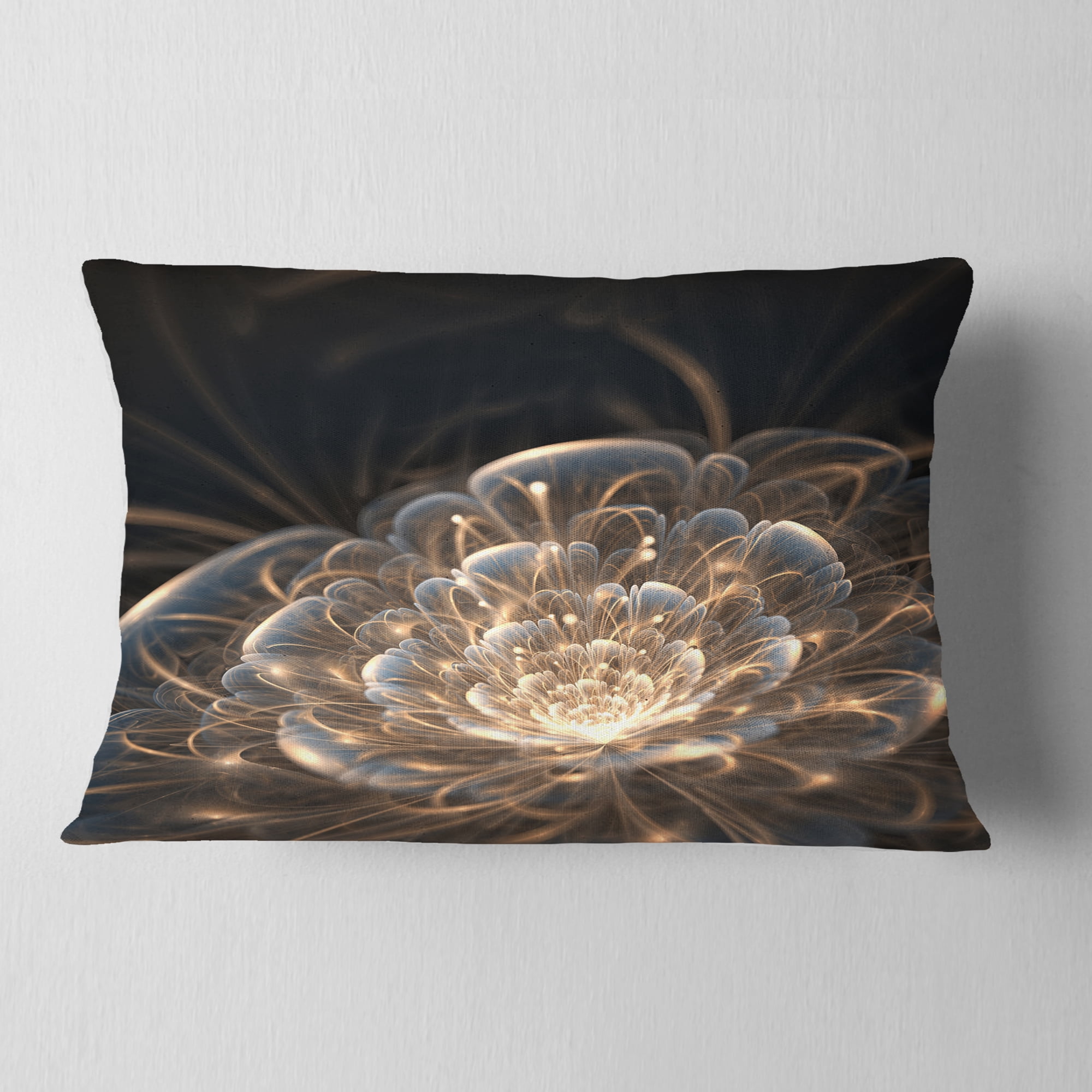 Designart Fractal Flower with Golden Rays - Floral Throw Pillow - 12x20