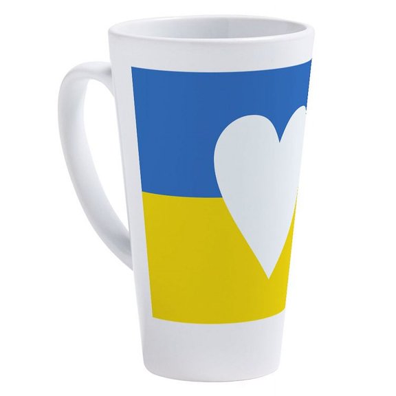 CafePress - Ukraine Heart - 17 Oz White Ceramic Latte Mug