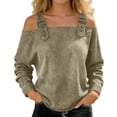 thumbnail image 2 of Jean Shirts for Women Denim Trendy Casual Long Sleeve Cold Shoulder Vinatge Washed Denim Shirt Y2k Spring Fall Outfits, 2 of 4
