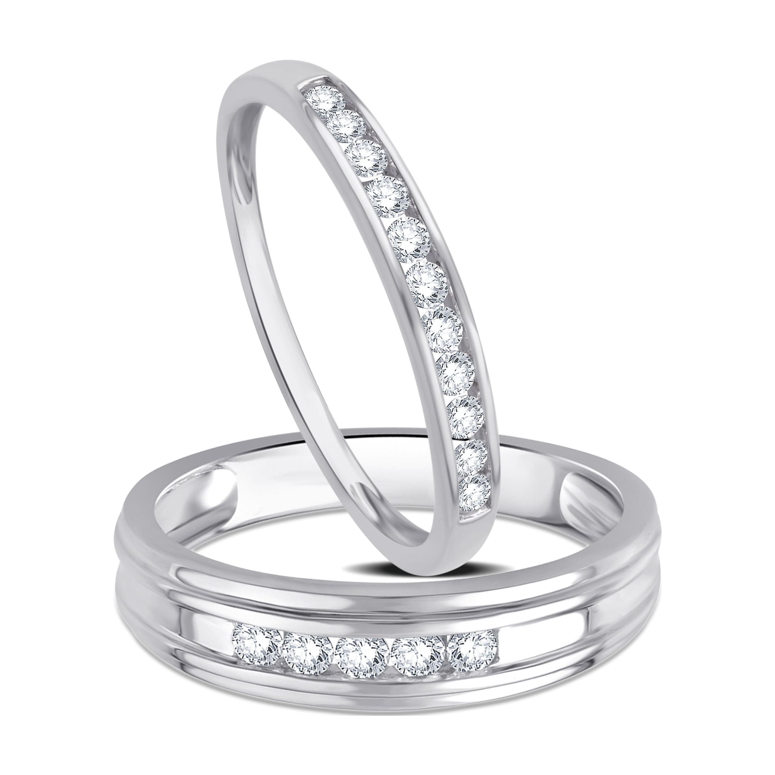 1/2 Carat T.W. Diamond 10K White Gold Wedding Bands
