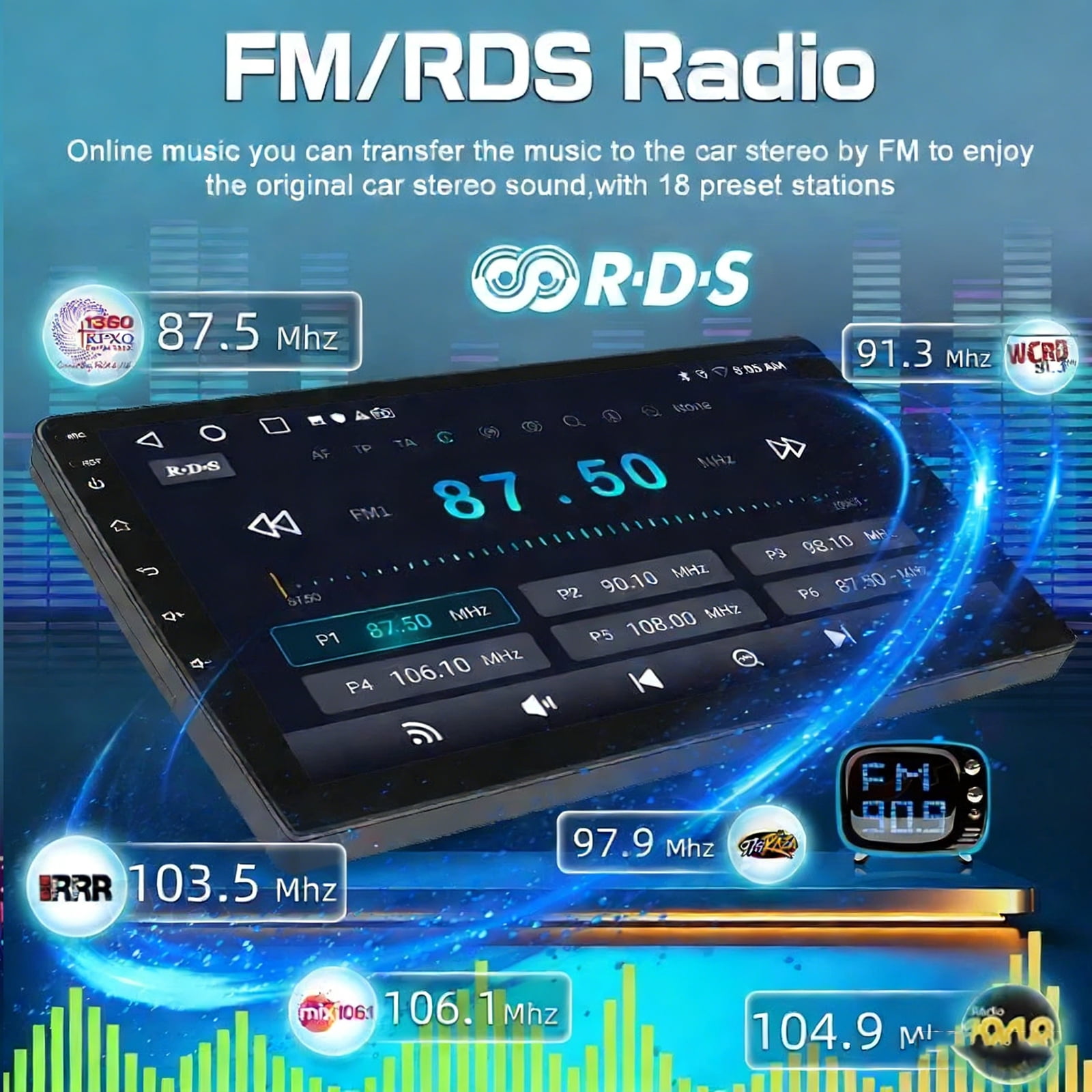 Dexico Android 13 Car Player 7" Screen RDS Radio Bluetooth 5.1 Music WiFi Wired and Wireless with Carplay/Android Auto Steering Wheel Control Driving Recorder DAB GPS Navi Head Unit 2+64GB