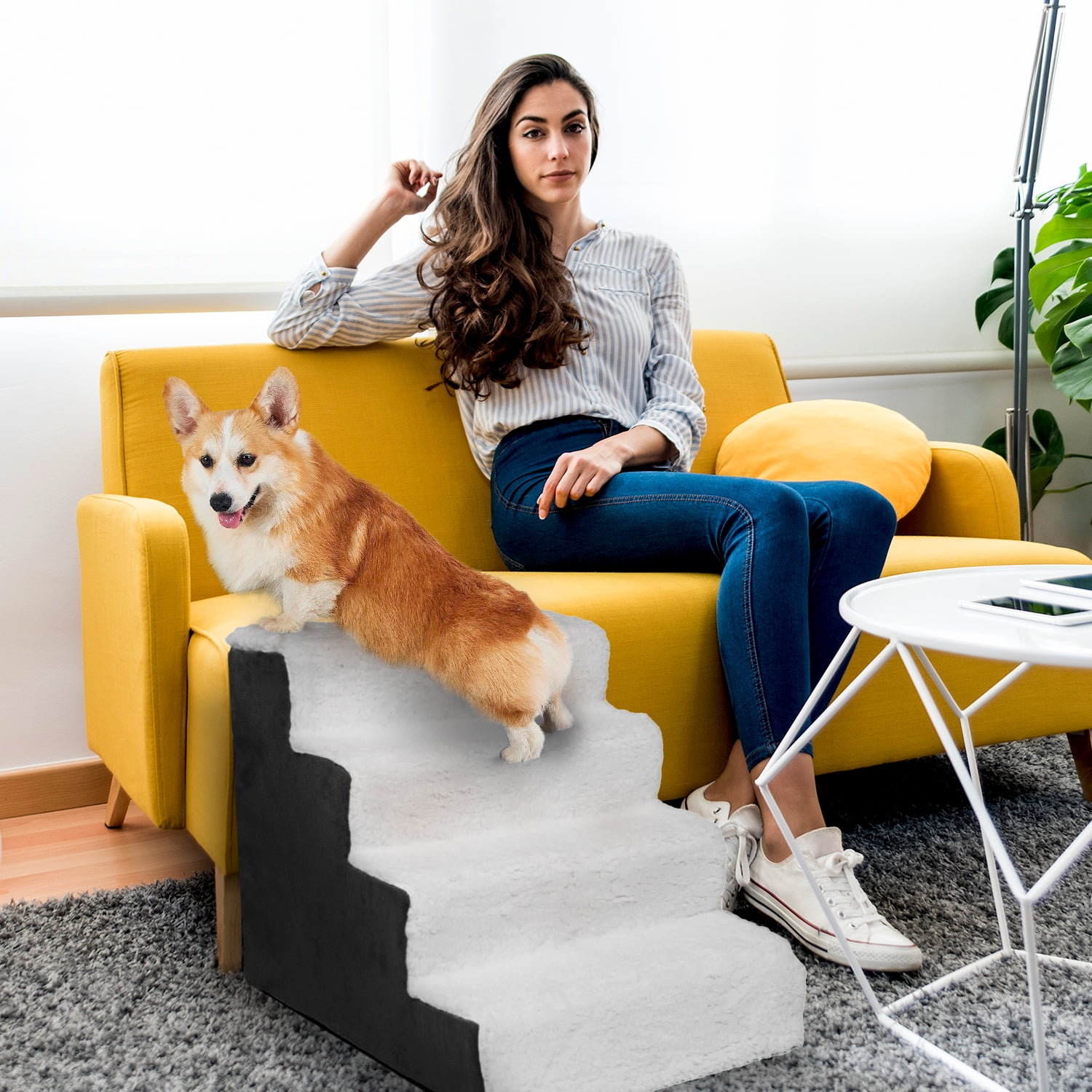 Precious Tails Deluxe High-Density Foam 4-Step Pet Stairs for Dogs and Cats - Durable, Lightweight, and Portable Staircase for Easy Mobility Assistance