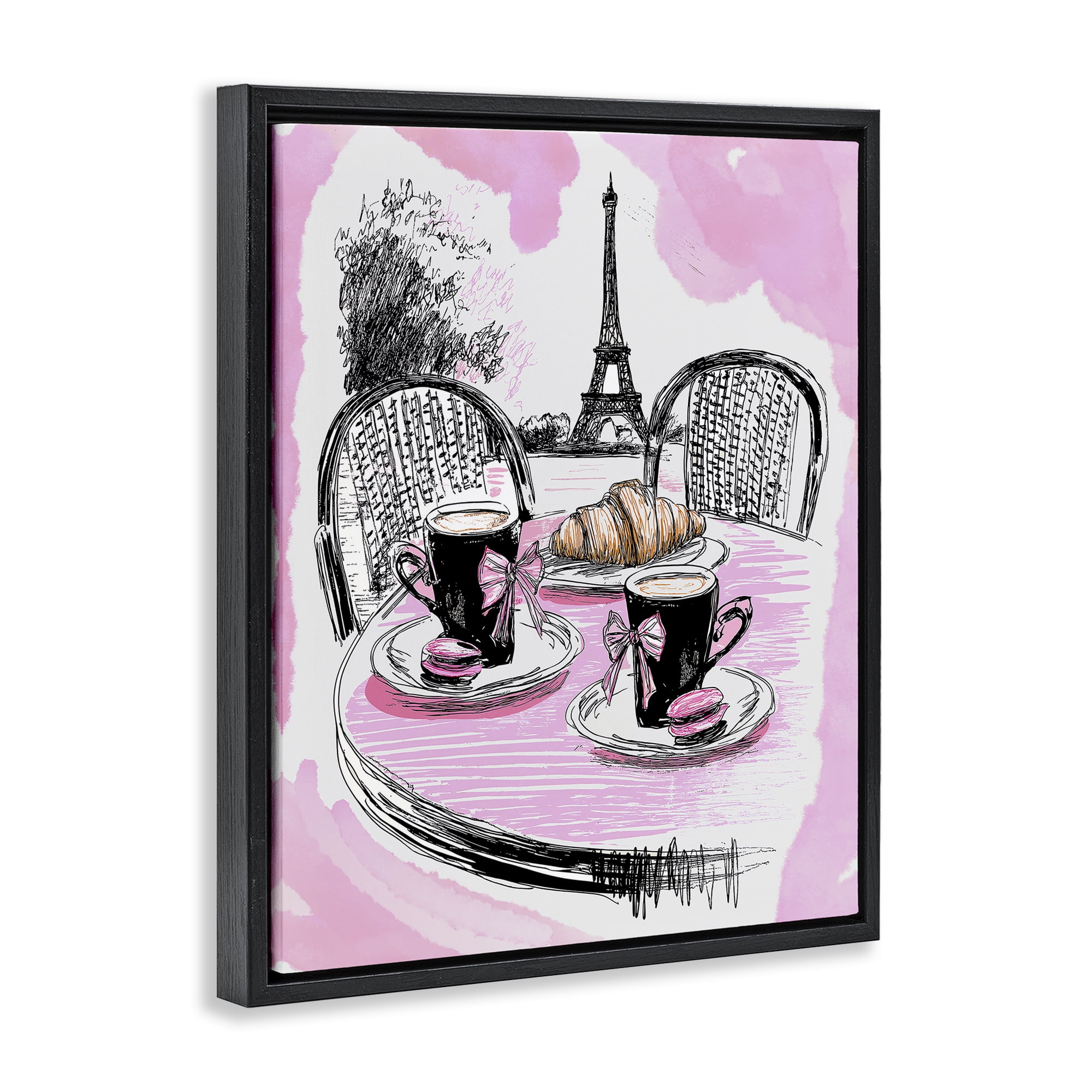 Stupell Industries Pink Parisian Cafe Breakfast Black Framed Floater Canvas Wall Art, design by Jess Stempel