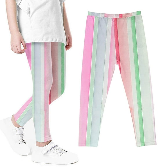 gljltg Girl's Leggings Holiday Stretchy Full Ankle Length Striped Tights Girls Gradient Printed Pants High Waist Stretchy Soft Tights Kids Summer Leggings For School Wearing