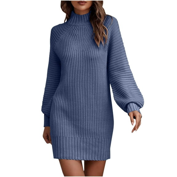 Patlollav Flash Picks 65% off Women Dresses Casual Solid Round Neck Long Sleeve Acrylic Dress