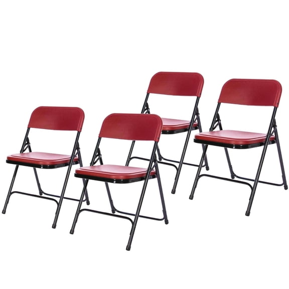 Pemberly Row 29.75" Premium Plastic Folding Chair in Burgundy Red (Set of 4)