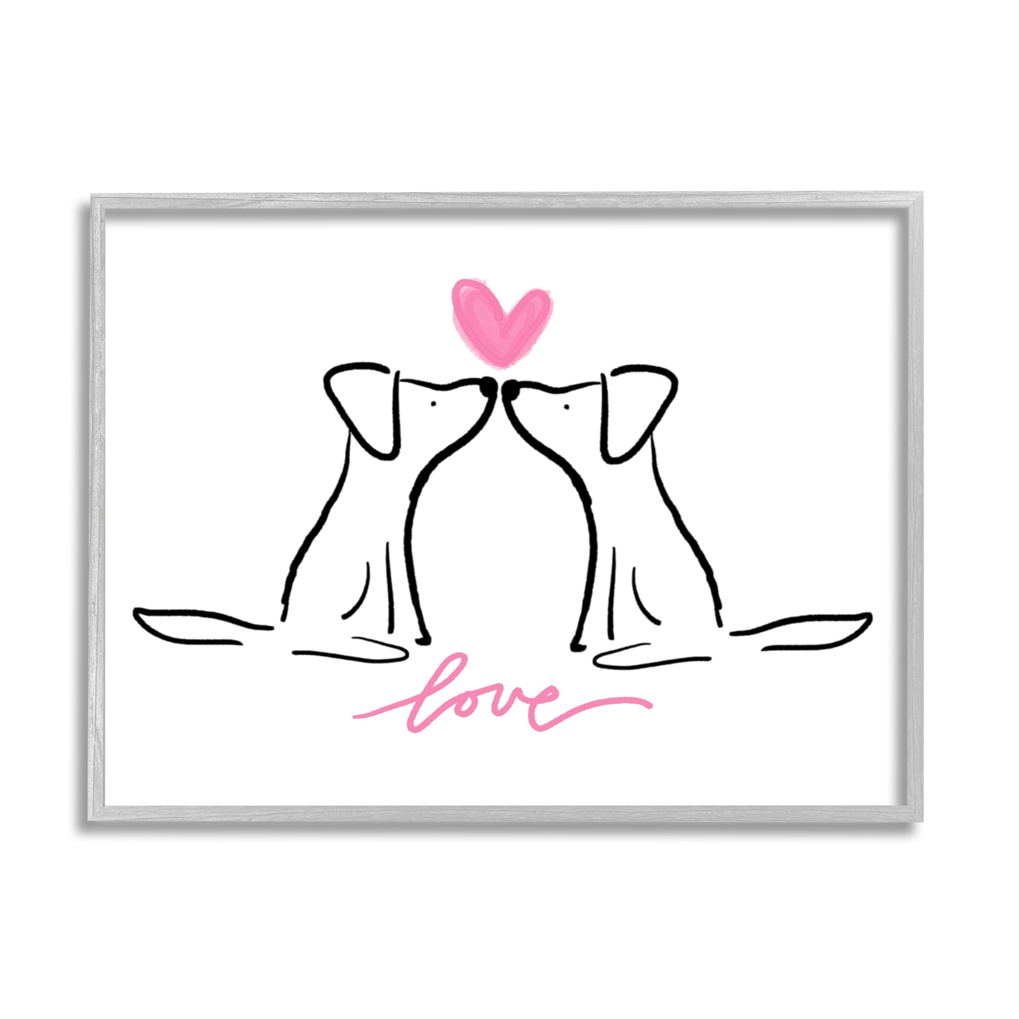 Stupell Industries Love Typography Two Dogs Kissing Line Doodle Framed Wall Art, 20 x 16, Design by Anna Whitham