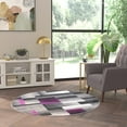 thumbnail image 3 of Emma + Oliver 5x5 Round Modern Cubist Olefin Accent Rug in Gradient Shades of Black, Gray and Purple with Natural Jute Backing, 3 of 7