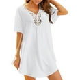 thumbnail image 2 of Rigardu swimsuit coverup for women Womens Patchwork Lace V Neck Bikini Beach Swimsuit Smock swim suits for women White + L, 2 of 5