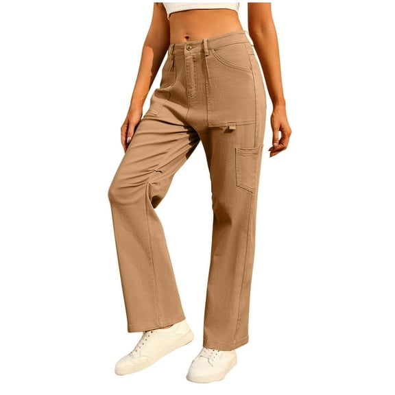 ABATAB Women's Cargo Pants Casual Mid Waist Lightweight Hiking Pants Loose Fit Travel Streetwear Pants with Deep Pockets