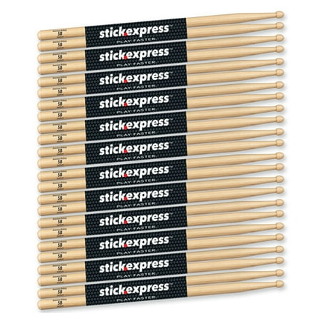 Stick Express SE5AW 12 American Hickory 5A Drumsticks with Wood Tip, 12 Pairs
