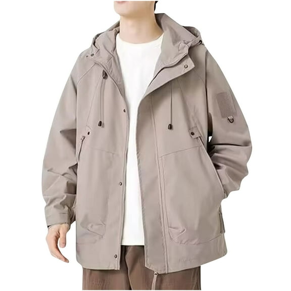 ohmzyzo Mens Drawstring Hooded Windbreaker Jackets Casual Lightweight Thin Fall Coat Outdoor Hiking Travel Sport Jacket Gray XL