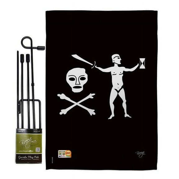 Breeze Decor BD-PI-GS-107041-IP-BO-D-US13-BD 13 x 18.5 in. Walter Kennedy Coastal Pirate Impressions Decorative Vertical Double Sided Garden Flag Set with Banner Pole
