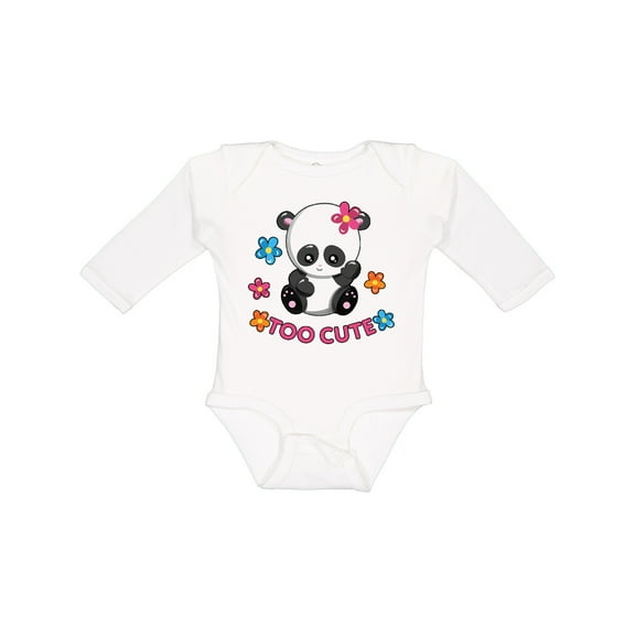 Inktastic Too Cute Baby Panda with Flowers Girls Long Sleeve Baby Bodysuit
