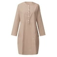 thumbnail image 2 of Fanxing Dresses Summer Savings Women Straight Dresses Summer 3/4 Long Sleeve Dress Cotton Linen Ankle Length Dresses Casual Button Down Midi Dress Khaki,XXL, 2 of 5