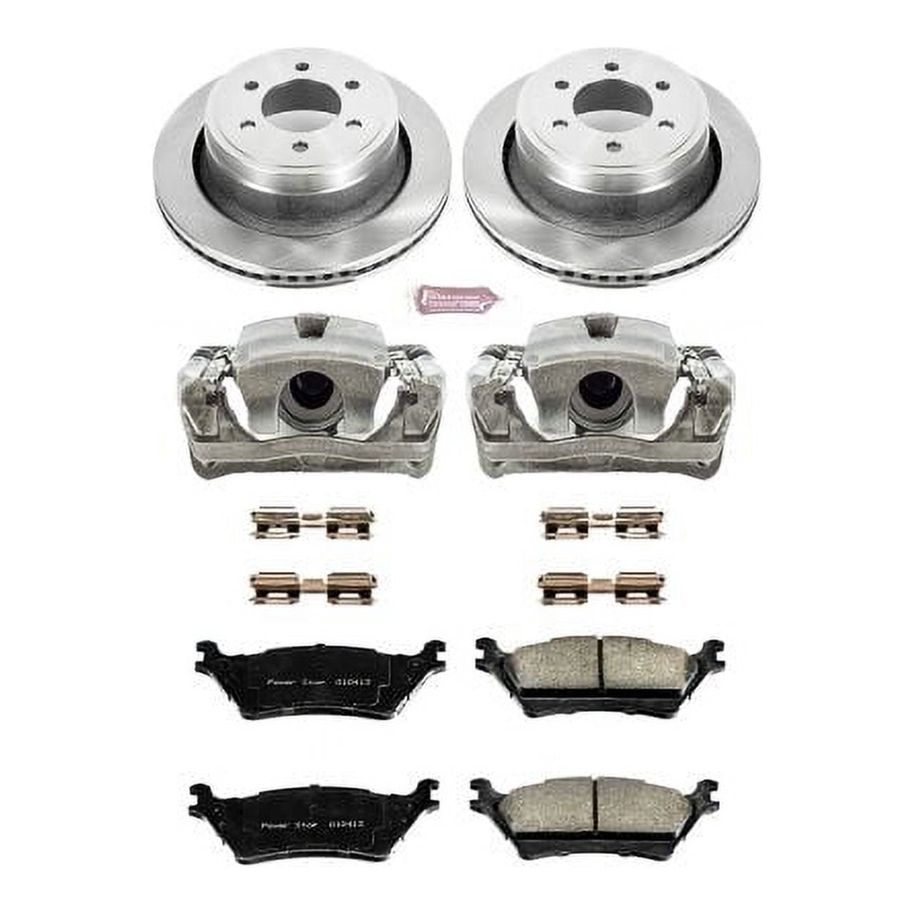PowerStop Rear Stock Replacement Brake Pad and Rotor Kit with Calipers Fits: FORD Select Models KCOE6271