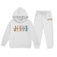 thumbnail image 4 of Toddler Girls Jesus Loves You Hooded Sweatshirts Long Sleeve Warm Graphic Hoodies Oversize Pullover and Sweatpants 2 Pcs Fall Winter Clothes Cute Sweatshirts 2T, 4 of 5