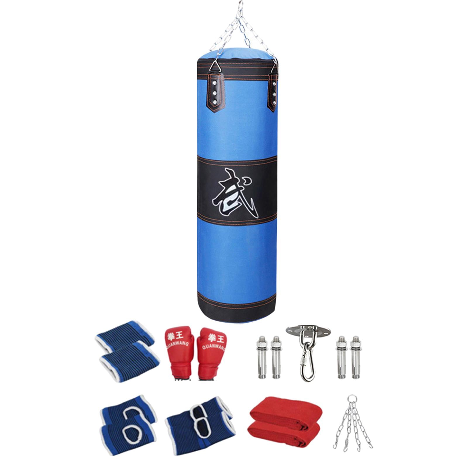 funtasica Boxing Bag Unfilled Bag Workout Fitness with Gloves PU Punching Bag Boxing Sandbag for Kids Home Gym Kickboxing Body Building Blue 100cm