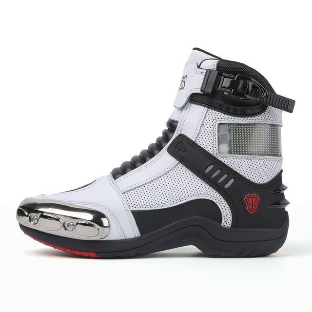 JG WOLVES- Smart LED Motorcycle Boots - Unisex Racing & Touring Riding Shoes - All-Season Motorbike Gear with Customizable Display,White ,43