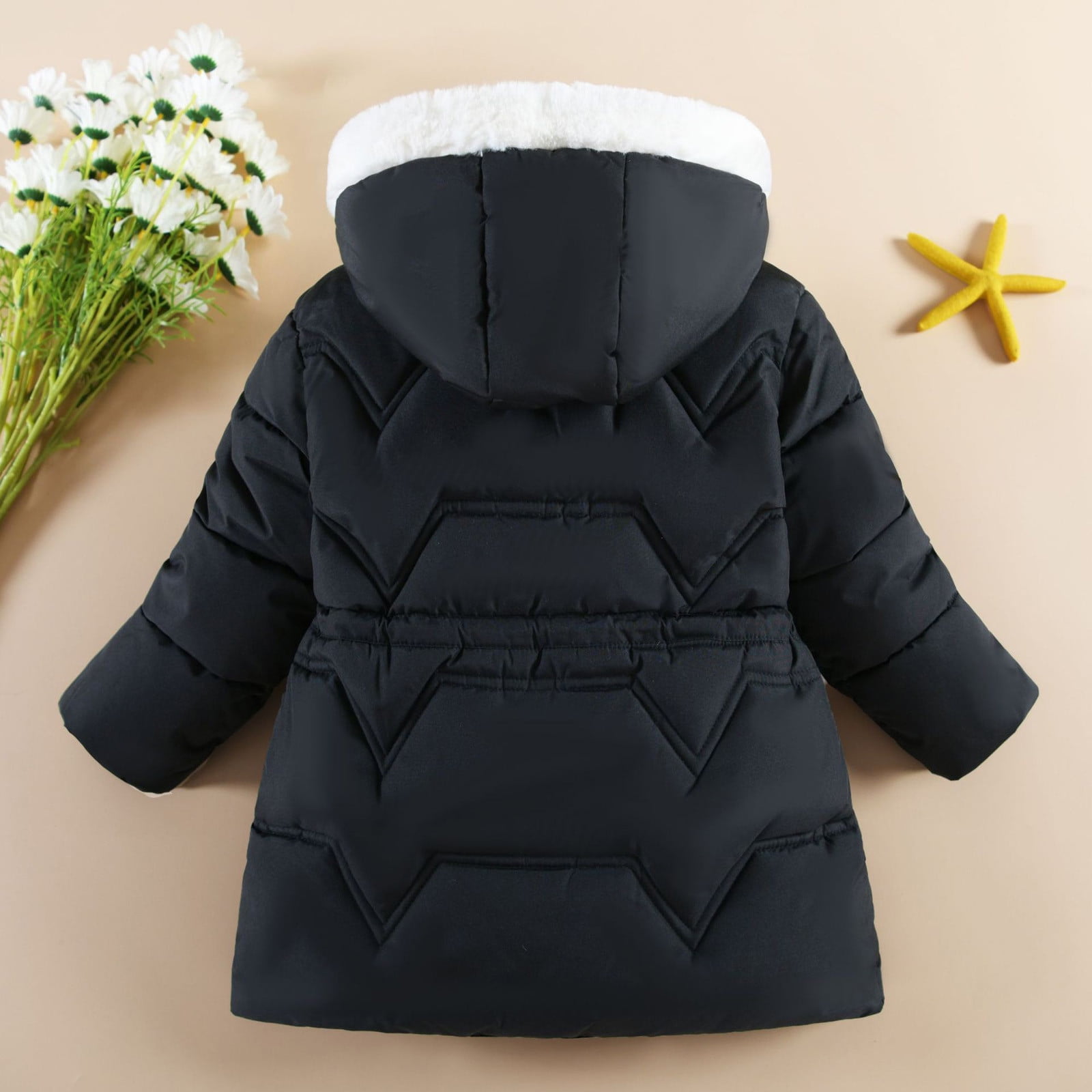 Swuxness Toddler Girls' Hooded Fleece Quilted Jackets Long Sleeve Solid Color Fall Mid-Length Coat