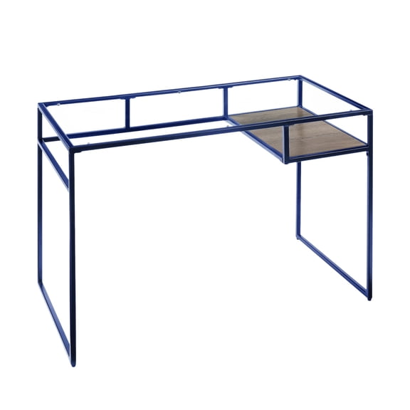 Yasin Glass Top & Blue Finish Writing Desk